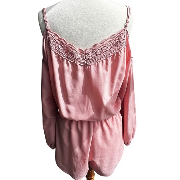 Pink Chiffon Romper Crochet Trim Adjustable Strap Bishop Sleeve XL - Picture 2 of 14